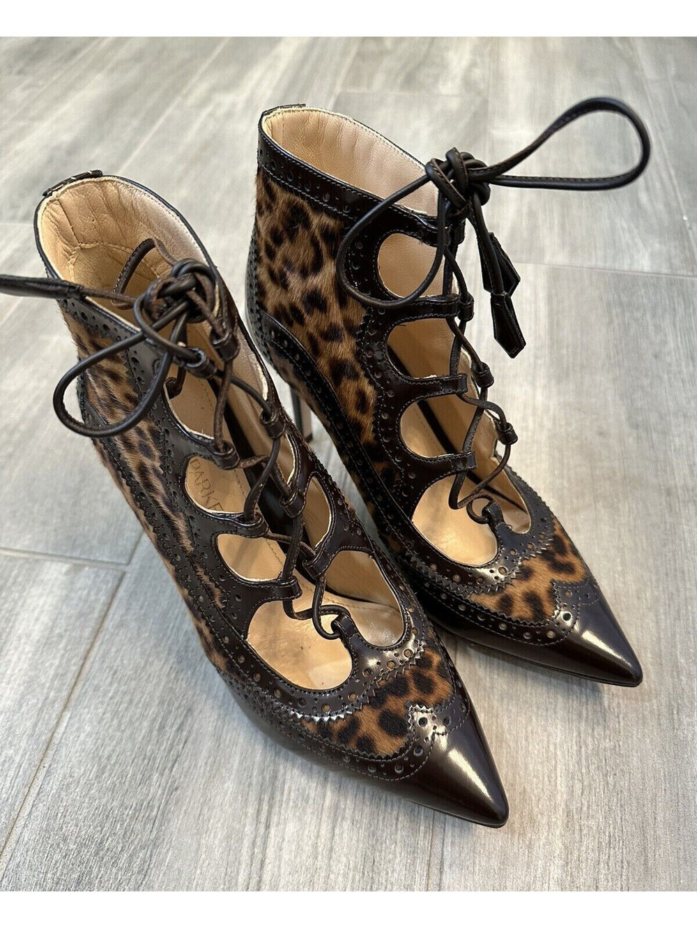 Marion Parke Animal Print Calf Hair Leather Miki Lace Up Pumps Size 5 Italy